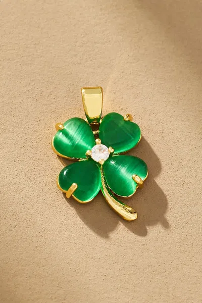 Boxbar Green Gemstone Clover Charm In Gold