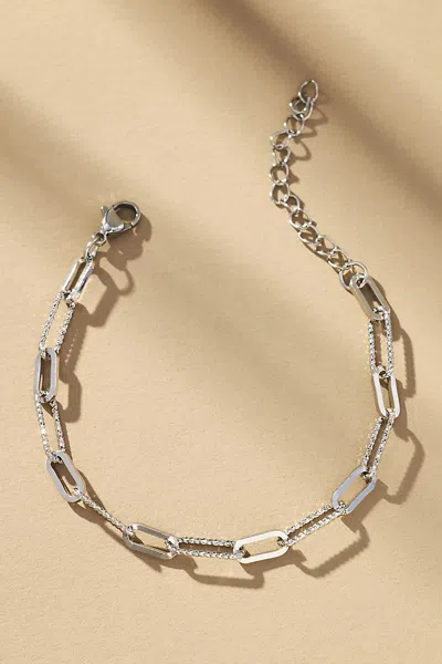 Boxbar Textured Paperclip Charm Bracelet In Silver