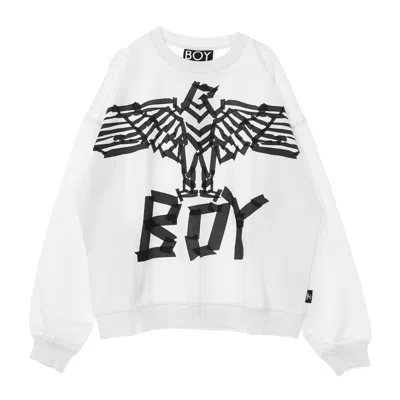Boy London Tape Eagle Sweat Men's Crewneck Sweatshirt In White/black