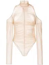 Boyarovskaya Ruched Mesh Bodysuit In Brown