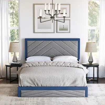 Boyd Sleep Barcelona Linen Or Faux Leather Upholstered Platform Bed Frame With Adjustable Headboard, Heavy Duty In Blue,gray