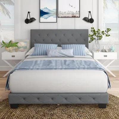 Boyd Sleep Chloe Linen Upholstered Bed Frame With Adjustable Headboard, Sturdy Wood Slat System, No Box Spring  In Grey