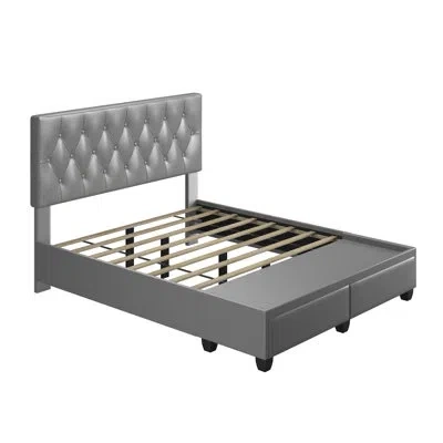 Boyd Sleep Faux Leather Upholstered Tufted Platform Storage Bed Frame In Gray