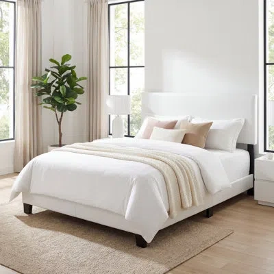 Boyd Sleep Florence Faux Leather Fabric Upholstered Platform Bed Frame W/adjustable Headboard, No Noise Strong  In White