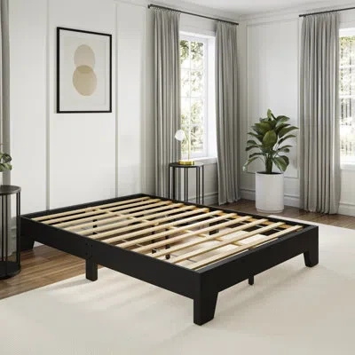 Boyd Sleep Lugano Platform Bed Frame - Modern Minimalist Design, Solid Wooden Slat Support, No Box Spring Neede In Black