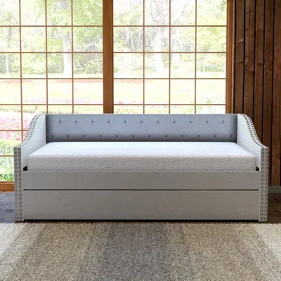 Boyd Sleep Manchester Upholstered Daybed With Pull Out Trundle, Twin Size, Tufted Backboard, In White Linen