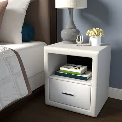 Boyd Sleep Manhattan Upholstered Faux Leather Nightstand-pre Assembled Low Profile End Table In White