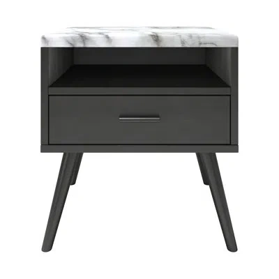 Boyd Sleep Marcello Mid Century Faux Marble Top Low-profile Nightstand In Black