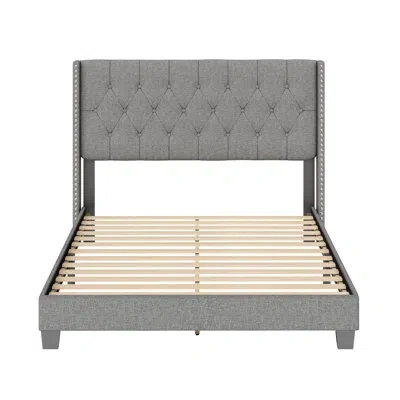 Boyd Sleep Mia Linen Platform Bed Frame With Tufted Headboard, No Box Spring Required In Gray