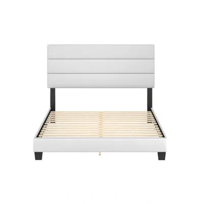 Boyd Sleep Piedmont Upholstered Platform Bed Frame Mattress Foundation With Tri-panel, Adjustable Height Headbo In White