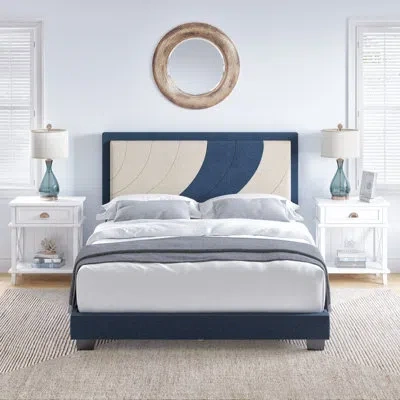 Boyd Sleep Sleep Sail Away Upholstered Platform Bed With Headboard And Durable Mattress Foundation With Strong  In Blue,white
