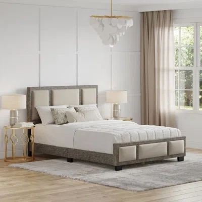Boyd Sleep Triiptych Linen Upholstered Platform Bed Frame, Adjustable Height Headboard, No Box Spring Required In White,gray