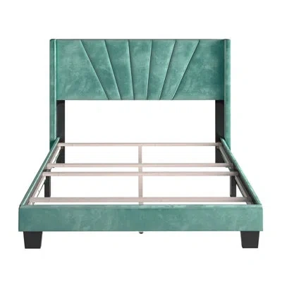 Boyd Sleep Valencia Velvet Upholstered Platform Bed Frame With Adjustable Height Headboard , Requires Box Sprin In Aqua
