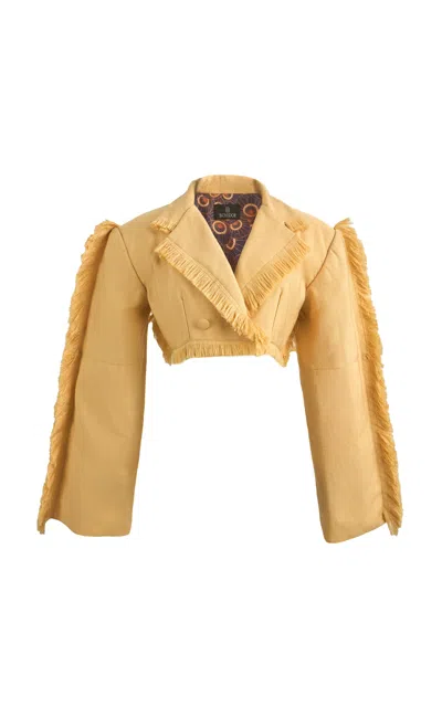 Boyedoe Likem Fringed Cotton-blend Cropped Jacket In Tan