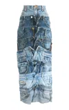 Boyedoe Odeneho Ii Patchwork Denim Midi Skirt In Medium Wash