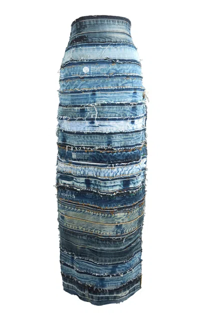 Boyedoe Odeneho Patchwork Denim Midi Skirt In Medium Wash
