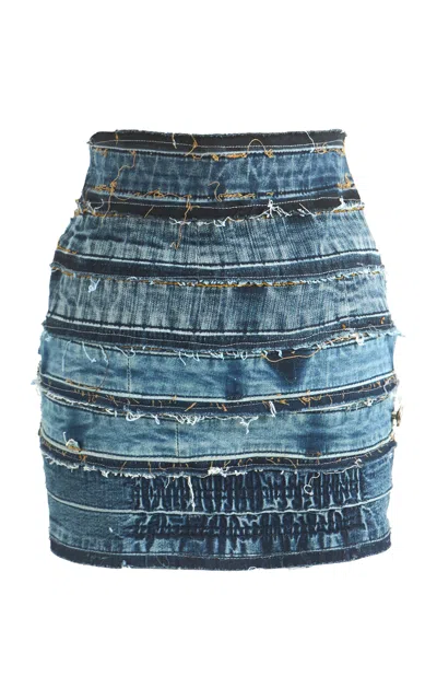 Boyedoe Odeneho Patchwork Denim Mini Skirt In Medium Wash