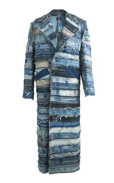 Boyedoe Odeneho Patchwork Denim Trench Coat In Medium Wash