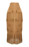 Boyedoe Yomavu Fringed Cotton-blend Midi Skirt In Tan