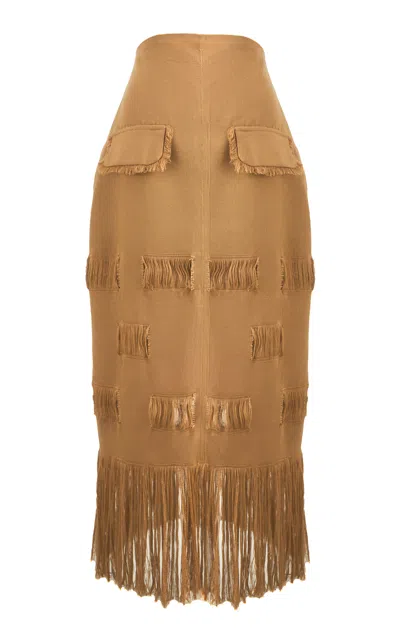 Boyedoe Yomavu Fringed Cotton-blend Midi Skirt In Tan