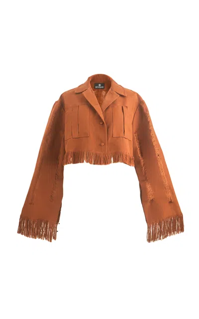 Shop Boyedoe Zuhrah Fringed Cotton-blend Crop Top In Brown