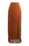 Boyedoe Zuhrah Fringed Cotton-blend Midi Skirt In Brown
