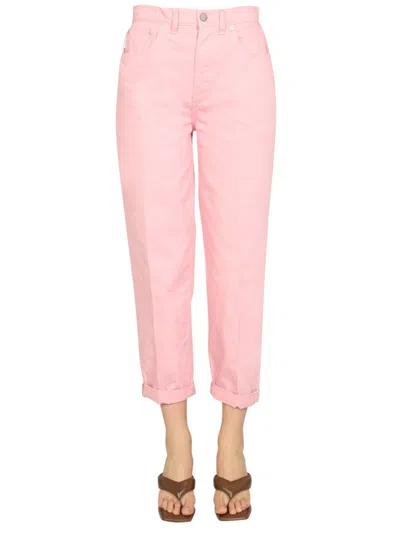 Boyish Women's Mini Trousers With Button Closure And Belt Loops In Pink