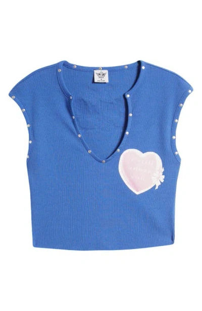 Boys Lie Adore You Stud Cotton & Modal Rib Crop Top In Blue