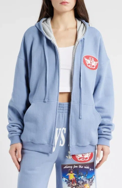 Boys Lie Along The Ride Harley Zip Hoodie In Grey/blue