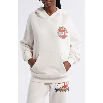 Boys Lie Breakfast Beers Racer Oversize Graphic Hoodie In Cream