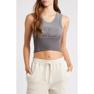 Boys Lie Candy Queen Randy Embellished Rib Crop Tank In Grey