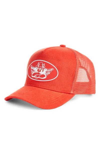 Boys Lie Cherry Pie Corduroy Trucker Hat In Orange