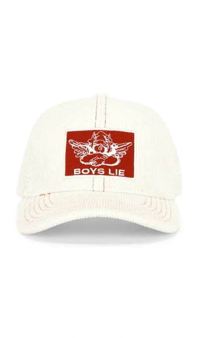 Boys Lie Distressed Corduroy Trucker Hat In White