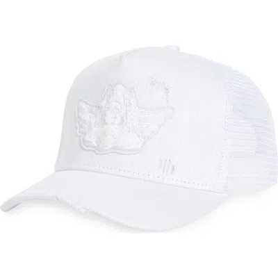 Boys Lie Distressed Denim Trucker Hat In White