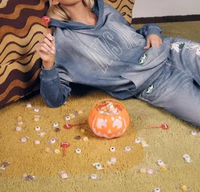 Boys Lie Done Denim Racer Hoodie In Blue