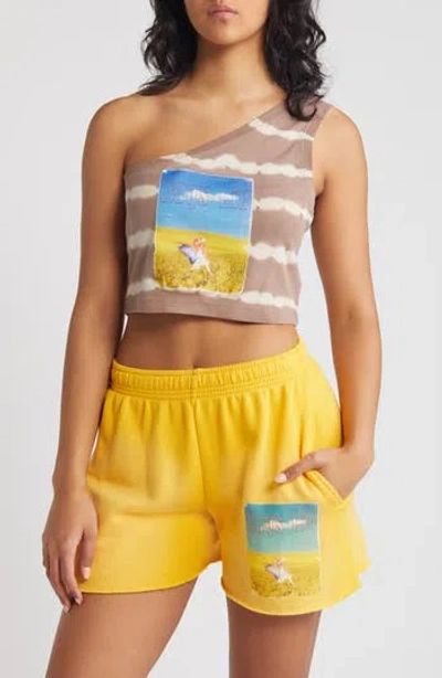 Boys Lie Fool's Gold Tie Dye One-shoulder Graphic T-shirt In Brown