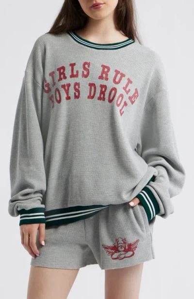 Boys Lie Girls Rule Boys Drool Waffle Knit Sweatshirt In Gray