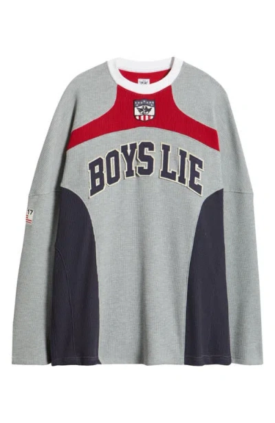 Boys Lie Goal Digger Long Sleeve Waffle Knit Top In Gray