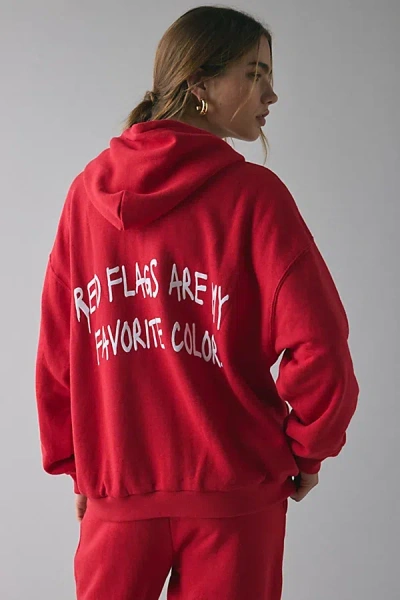 Boys Lie Harley Red Flags Graphic Zip-up Hoodie Sweatshirt In Red, Women's At Urban Outfitters