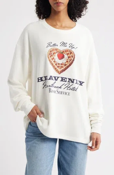 Boys Lie Heavenly Room Service Oversize Waffle Knit Sweatshirt In White