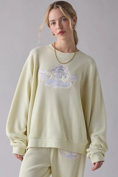 Boys Lie Kara Pastel Me Cherub Embroidered Graphic Crew Neck Pullover Top In Light Yellow, Women's At Urban O In Neutral