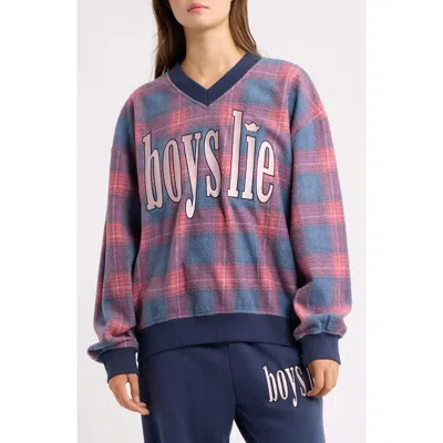 Boys Lie Kelly Hayley Graphic Plaid V-neck Sweatshirt In Blue
