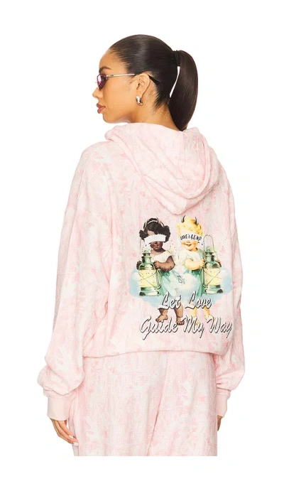 Boys Lie Let Love Guide My Way Rhinestone Racer Hoodie In Pink