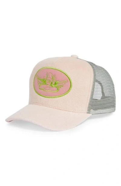 Boys Lie Logo Patch Terry Cloth Trucker Hat In Pink