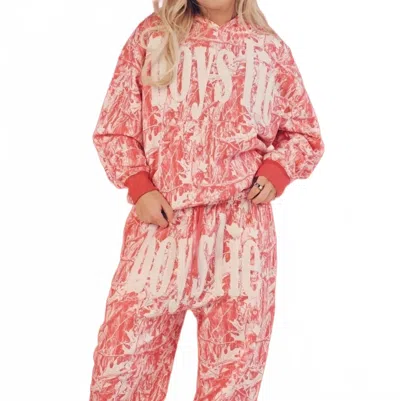 Boys Lie Manhunt Racer Long Sleeve Hoodie In Red Camo In Pink