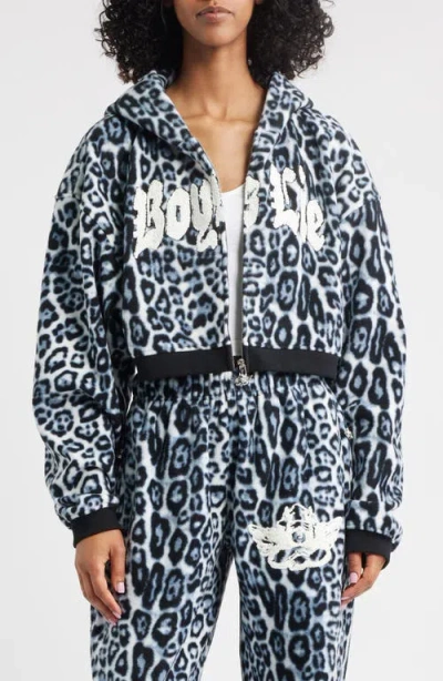 Boys Lie Once A Cheetah Crop Zip Fleece Hoodie In Multi