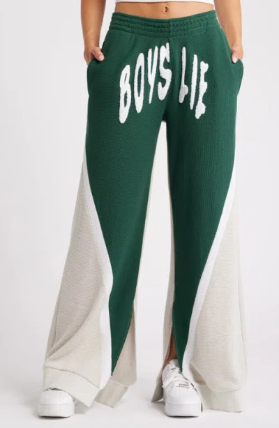 Boys Lie Private School Colorblock Thermal Sweatpants In Green