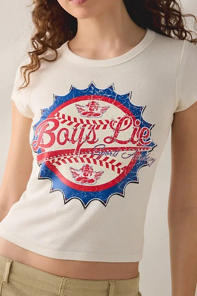 Boys Lie Sport Spice Rhinestone Baseball Graphic Baby Tee In White, Women's At Urban Outfitters In Multi