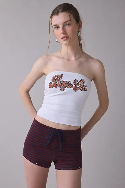 Boys Lie Studded Wrangler Graphic Micro Shorts In Navy, Women's At Urban Outfitters In White