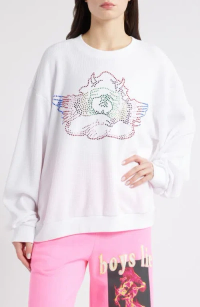 Boys Lie Sundays Wednesdays Kara Rhinestone Wafle Knit Top In White